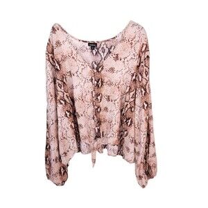 Torrid Blouse Womens 4X Long Sleeve Animal Button Tie Top V Neck Balloon Plus